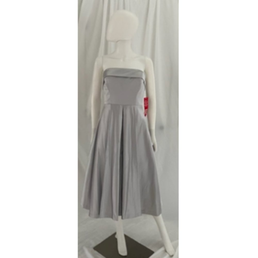 Adrianna Papell Silver Satin Strapless Cocktail Party Dress